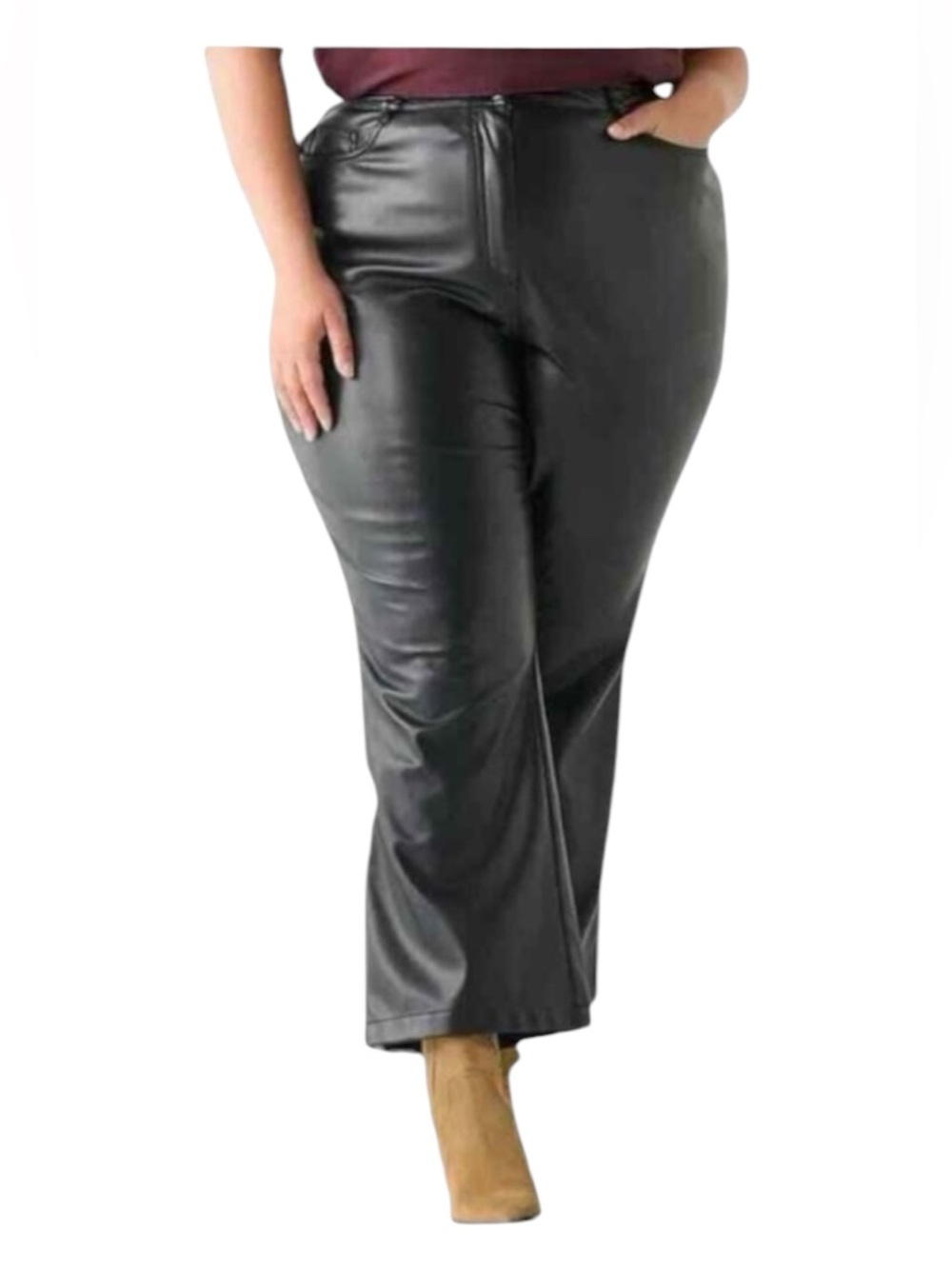DEX Faux Leather High Rise Straight Leg Cropped Black Pants Size 1X